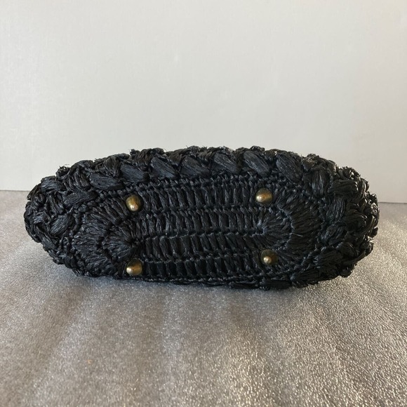 Vtg 60s Gaymode Woven Black Plastic Straw Purse Retro Hand Bag Footed Japan - Picture 3 of 8